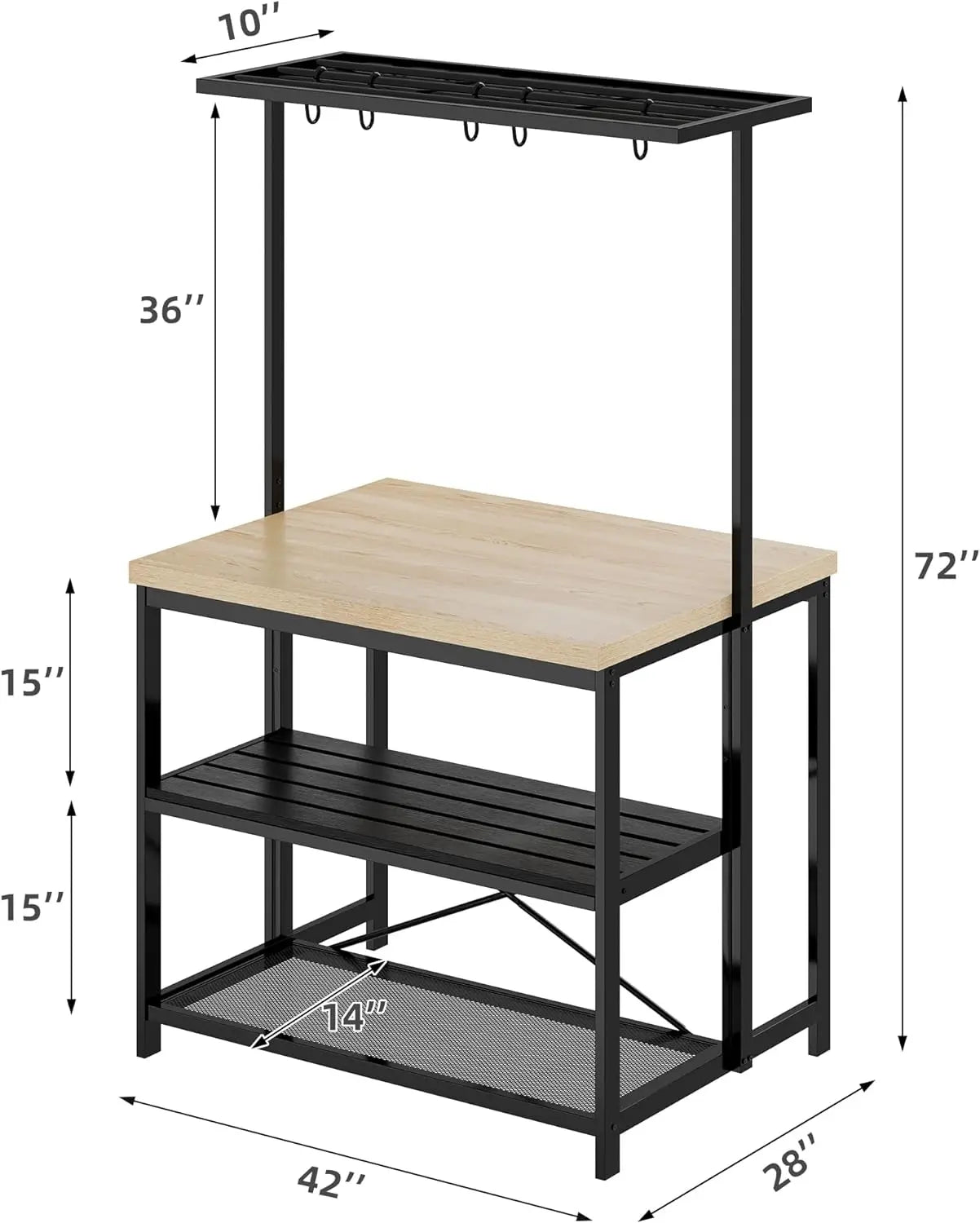 Kitchen Island with Storage Bakers Rack with Power Outlet 3 Tier Microwave Stand Oven Shelf Bar Table
