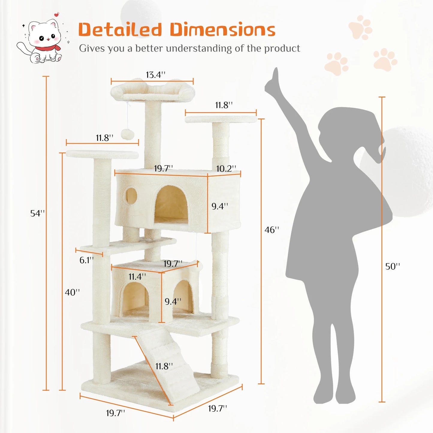 JHK Four Level Cat Tree Tower With Sisal Scratching Post