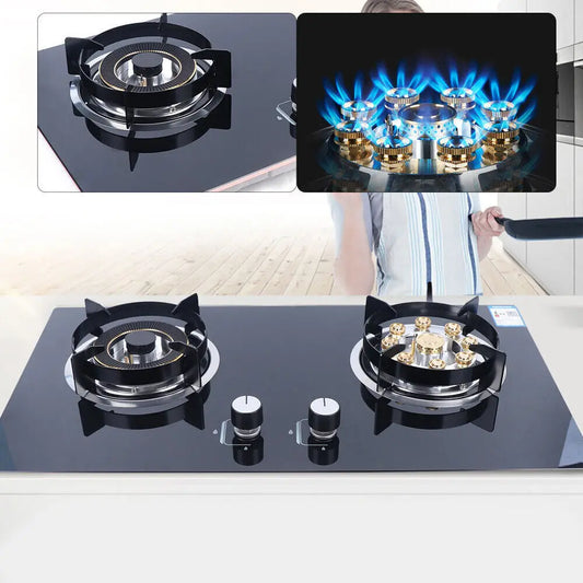 Gas Cooktop Stoves 2 Burner Built in Natural Gas Stove Tempered Glass Cooktop for Kitchen Cooking Black