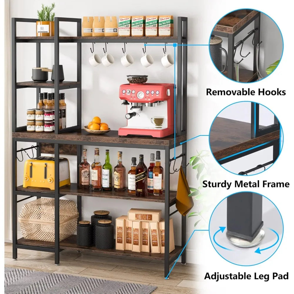 Baker Rack 5 Tier Kitchen Stand With Hooks And Hutch