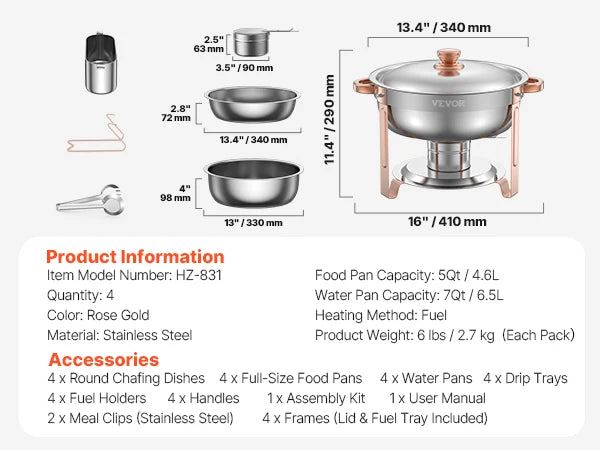 Succebuy 4PackProfessionalGradeCommercialStainless Chafing Dish Buffet Set HeavyDuty With Pans