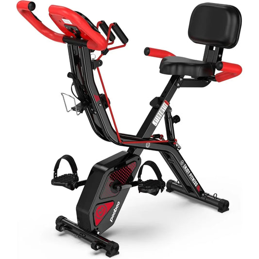 Folding Exercise Bike with Adjustable Resistance and Back Support Pad for Home Gym Workouts