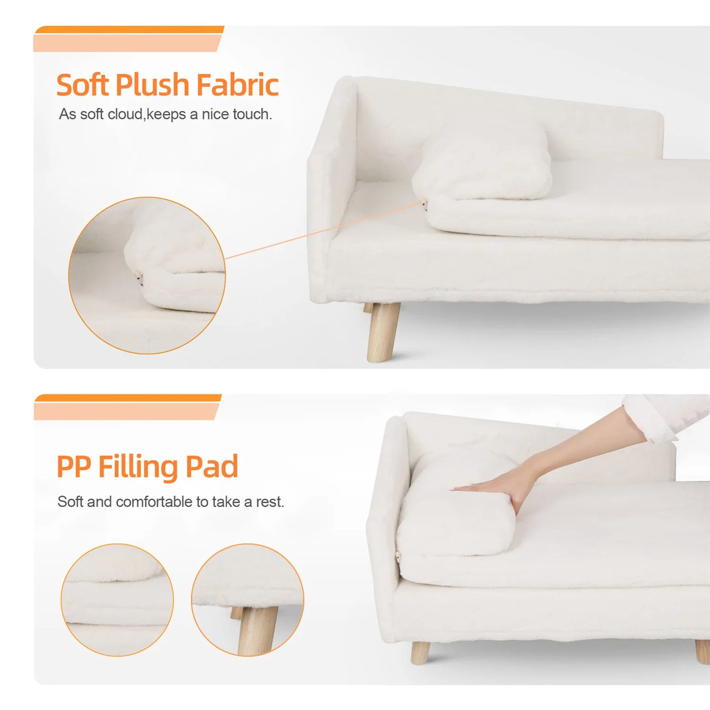 Elevated Pet Bed Nordic Pet Stool Bed with Cozy Waterproof Pad Pet Sofa Bed with Sturdy Wood Legs for Small Dogs and Kittens