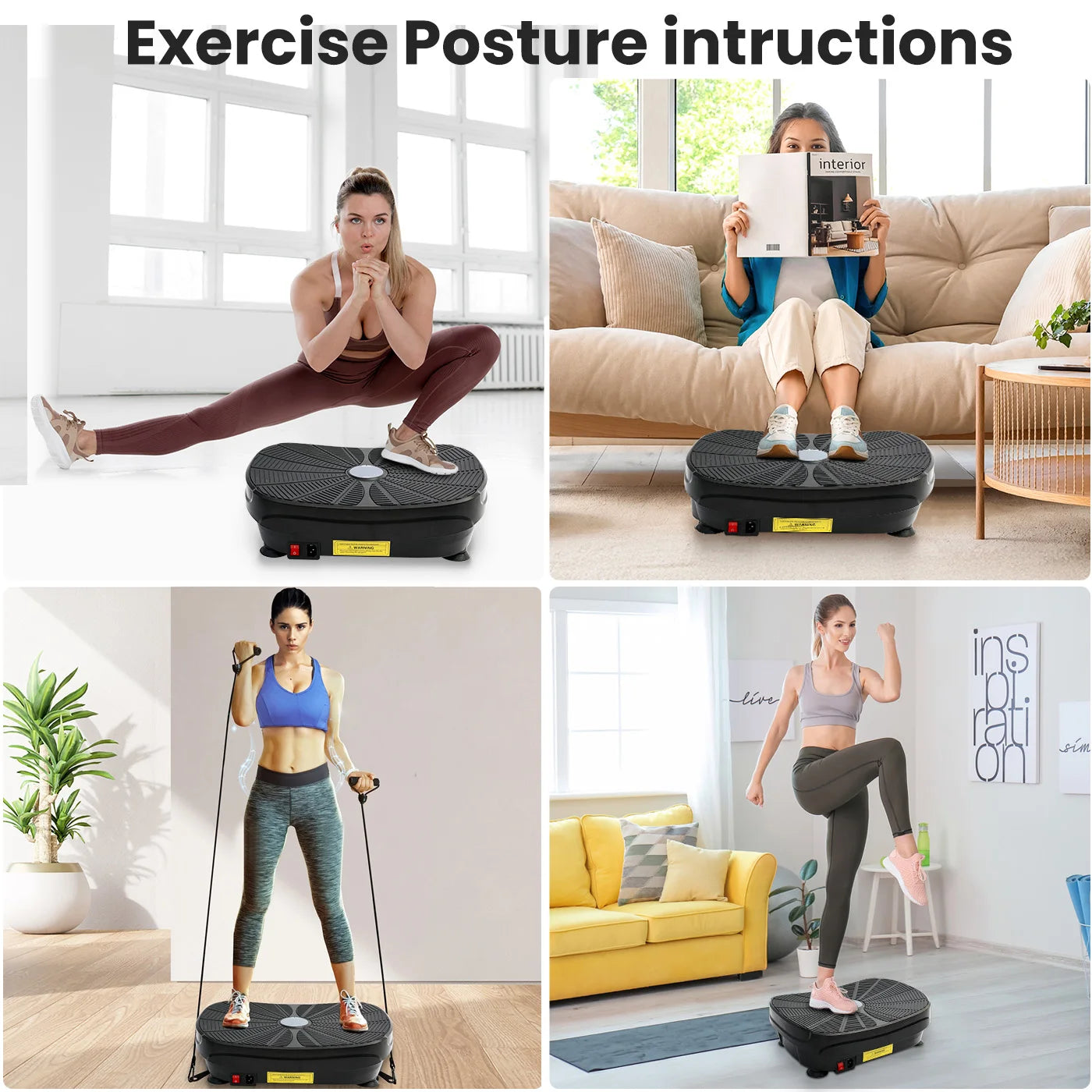 Vibration Plate Exercise Machine Whole Body Workout Power Vibration Shake Platform Fitness Slimming Resistance Bands
