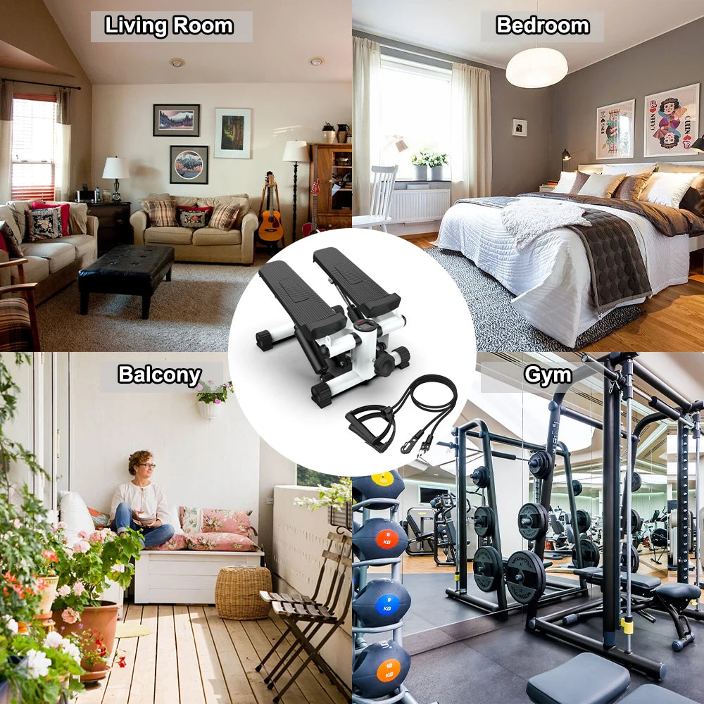 Stair Stepper with Resistance Bands Mini Stepper 300LB Loading Capacity Hydraulic Fitness Stepper with LCD Monitor