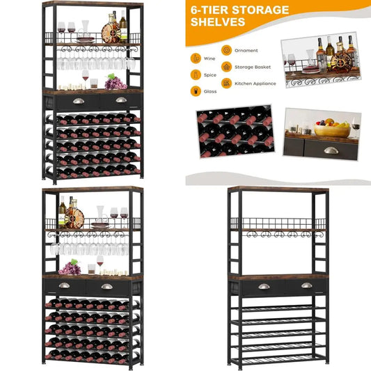 DAFIFY Freestanding 6 Tier Wine Cabinet With Table Storage