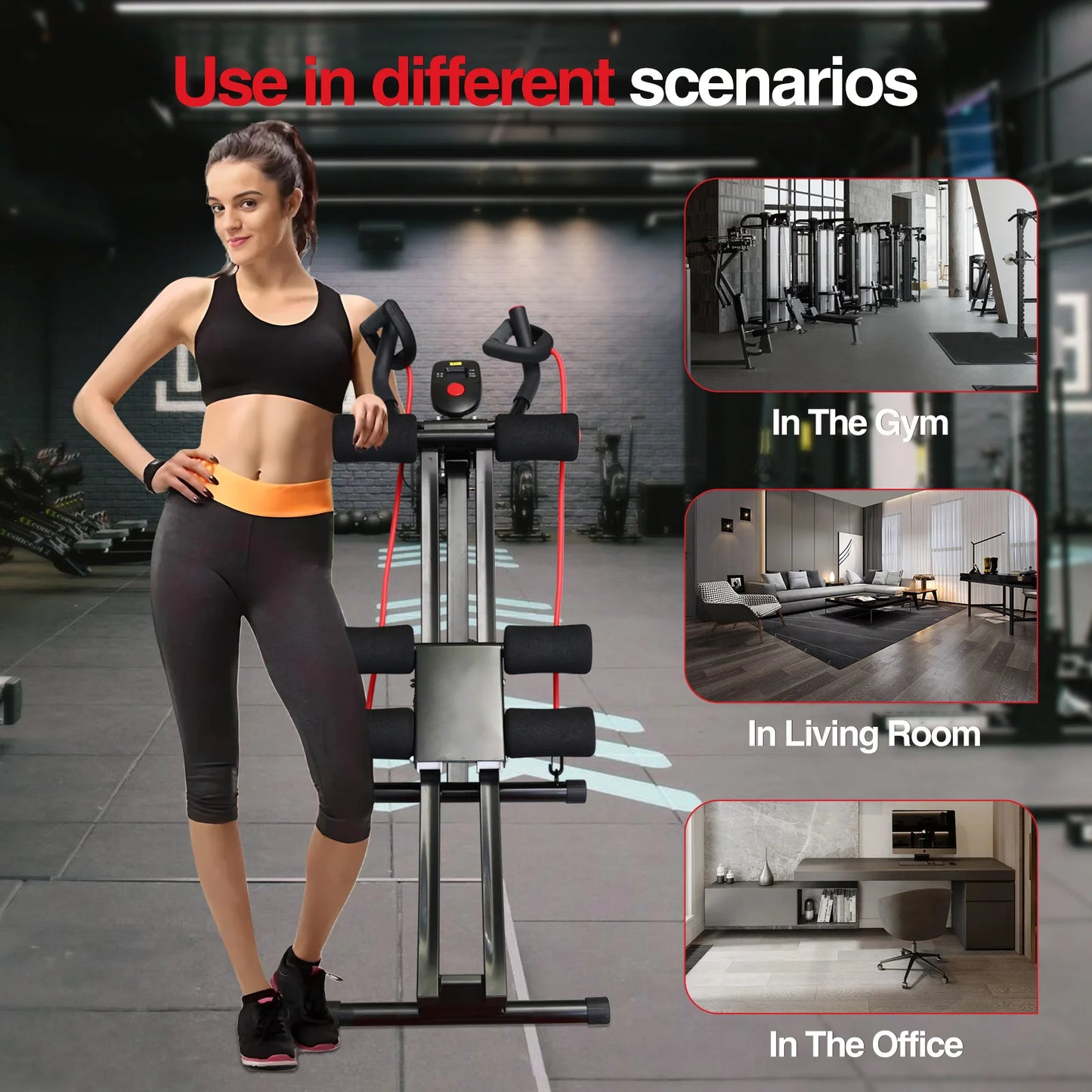 GIKPAL Foldable Ab Machine Ab Workout Equipment for Home Gym Core and Abdominal Trainer Max Weight 440lbs with LCD Display