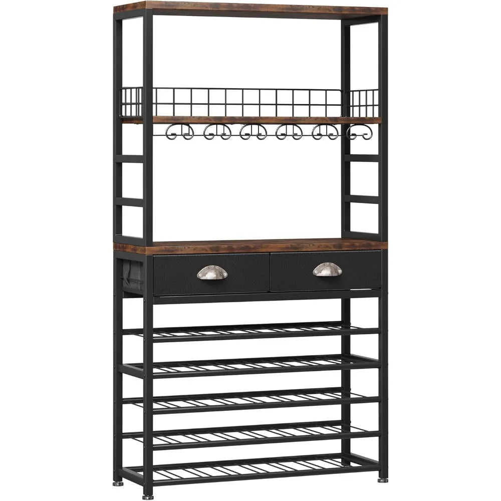 DAFIFY Freestanding 6 Tier Wine Cabinet With Table Storage