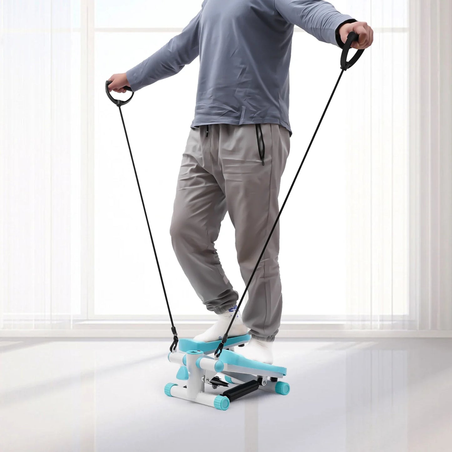 Portable Fitness Stepper Exercise Machine with Resistance Bands for Home Office Gym Workout Blue