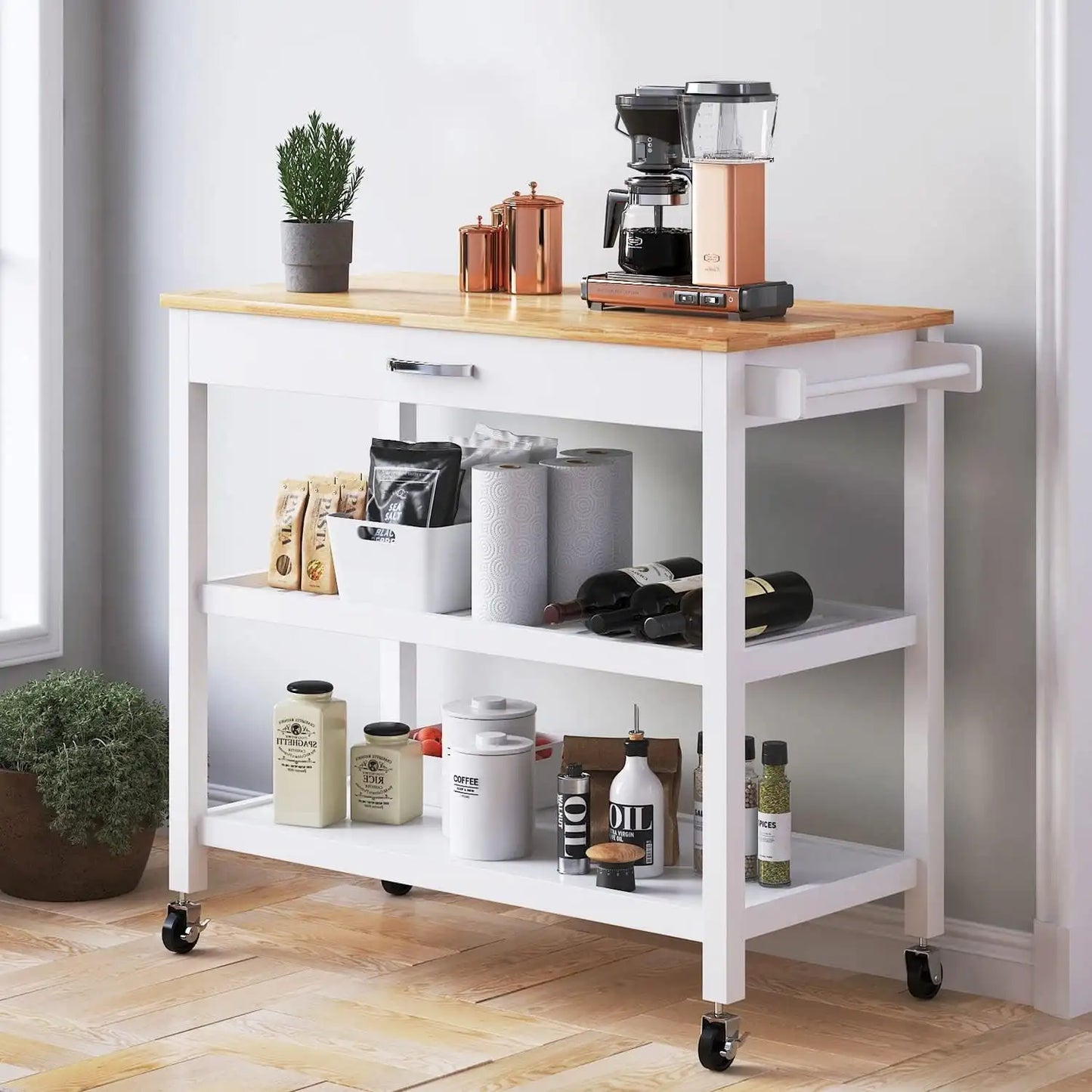 XMSJH 3 Tier Kitchen Island Cart On Wheels With Storage
