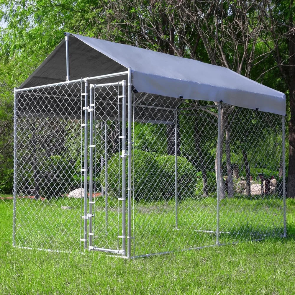 Outdoor Dog Kennel Large with Roof Heavy Duty Dog Run Enclosure Pet Playpen with Galvanized Chain