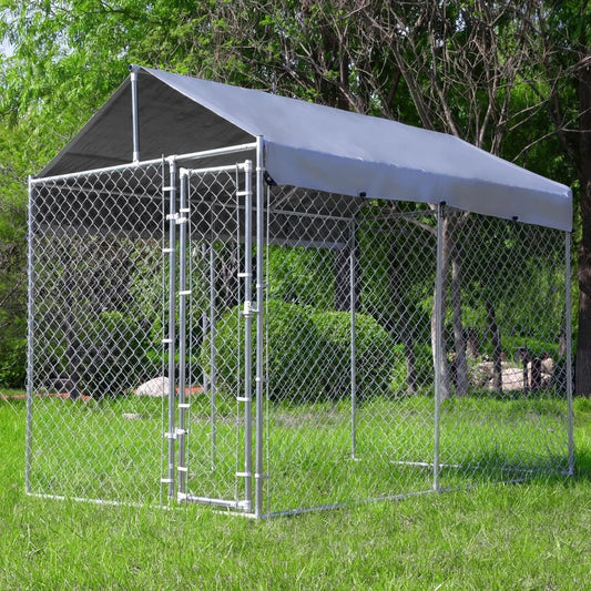 Outdoor Dog Kennel Large with Roof Heavy Duty Dog Run Enclosure Pet Playpen with Galvanized Chain