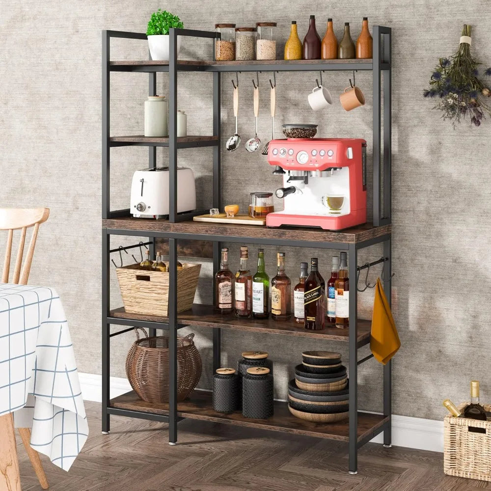 Baker Rack 5 Tier Kitchen Stand With Hooks And Hutch