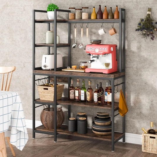 Baker Rack 5 Tier Kitchen Stand With Hooks And Hutch